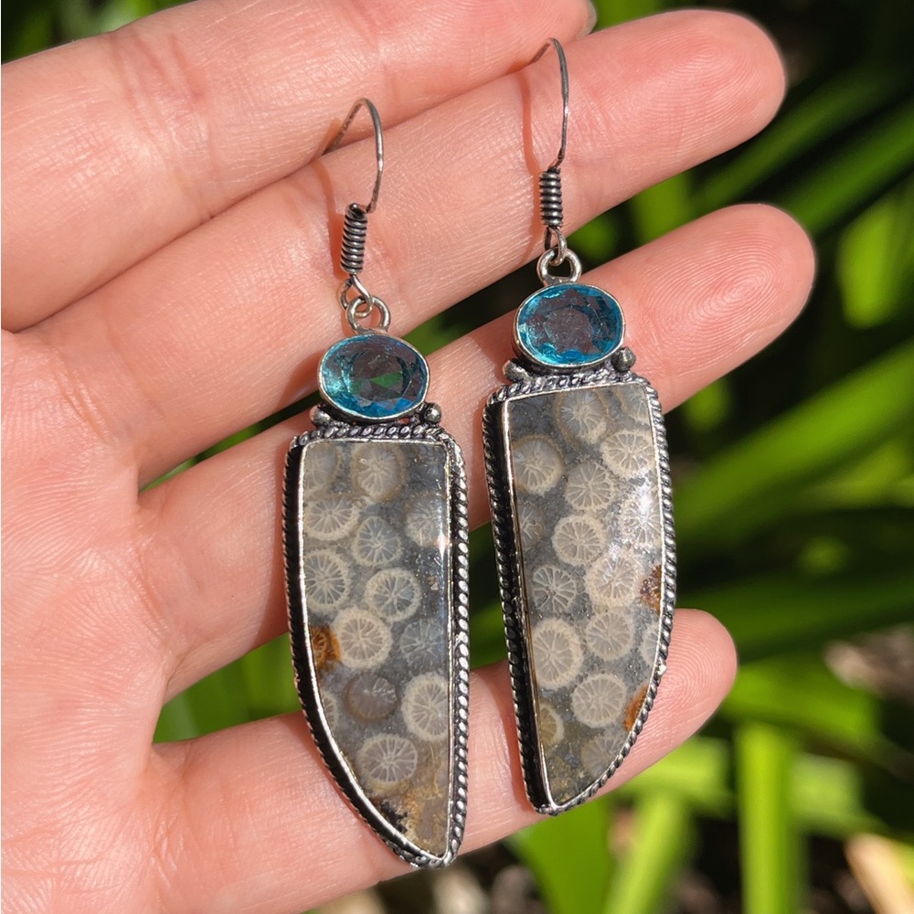 925‎ Silver plated coral jade drop earrings